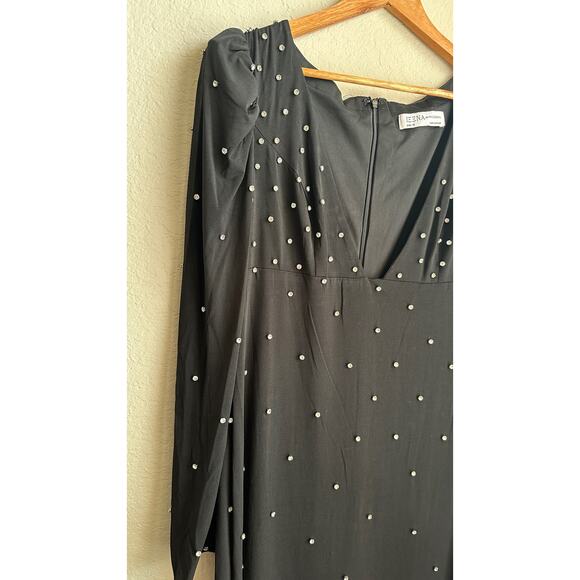 NWT IEENA FOR MAC DUGGAL RHINESTONE ENCRUSTED LONG SLEEVE V NECK GOWN SIZE 10 - Picture 4 of 10